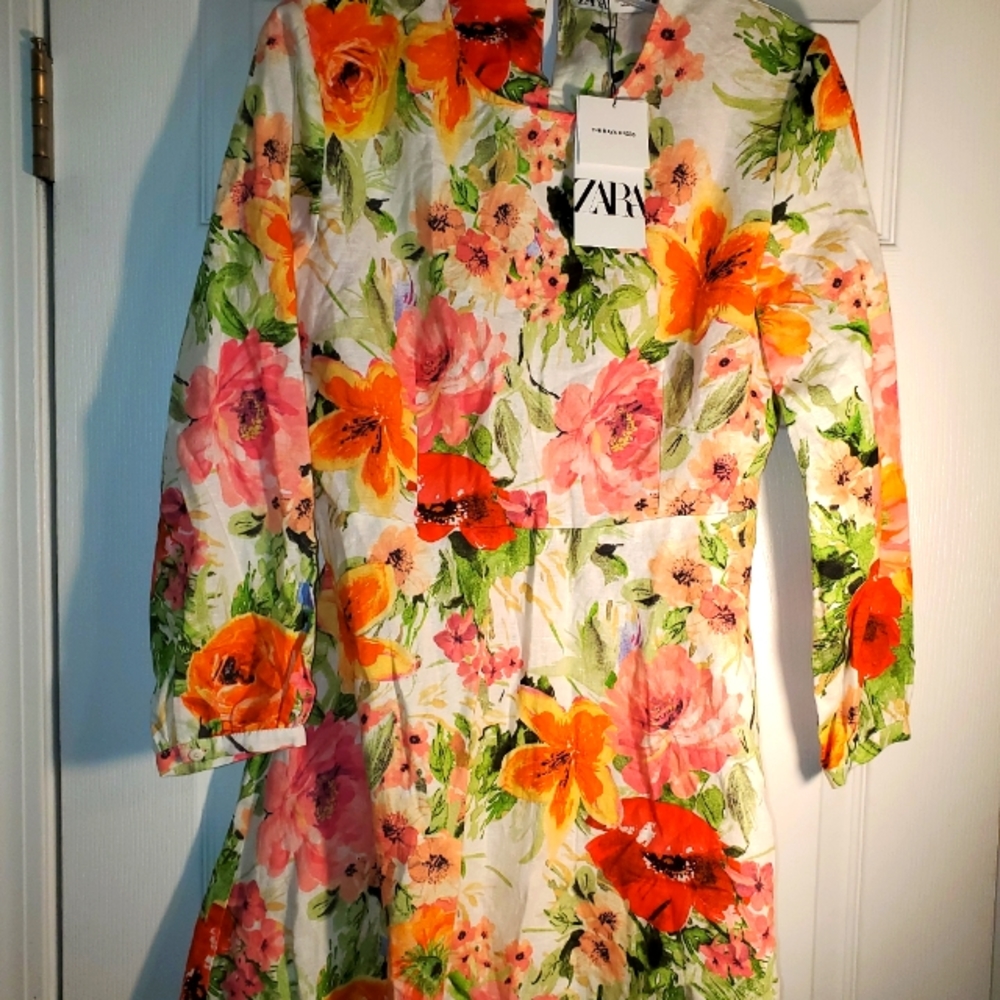 NWT Zara Floral Print Naya Mini Dress with Open Back Sz Lg